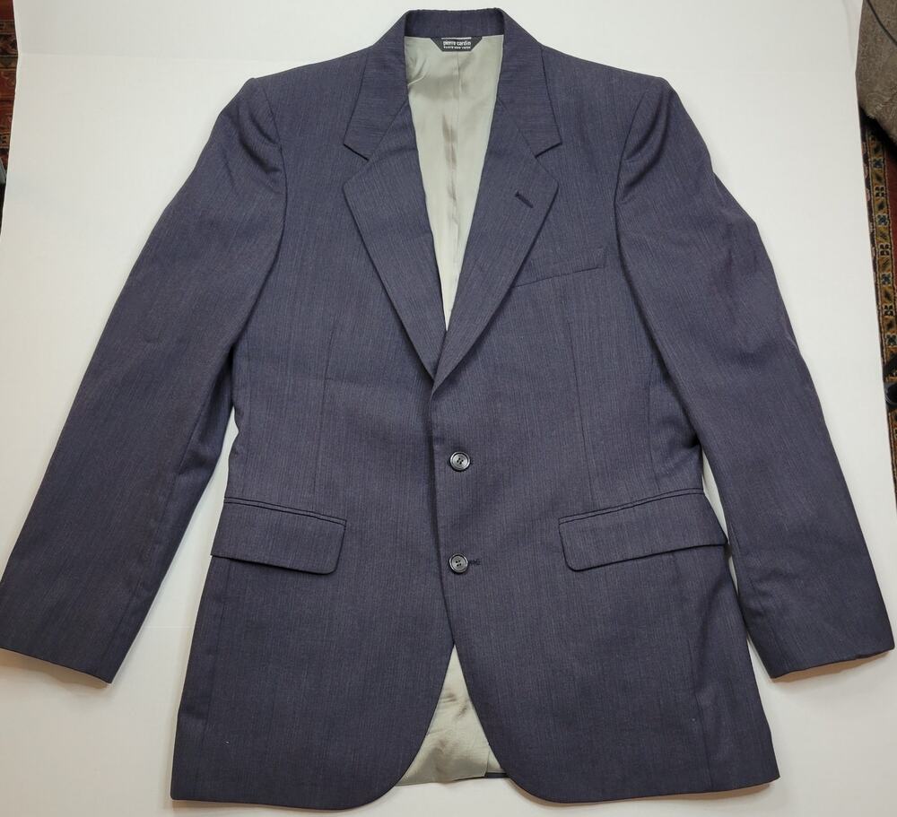 Pierre Cardin Suit Jacket Blazer 2 Button Double Vent Wool Charcoal Gray 40R
